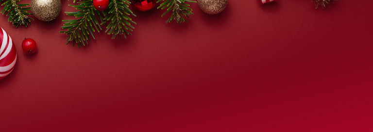 Decorative Christmas elements on a red background