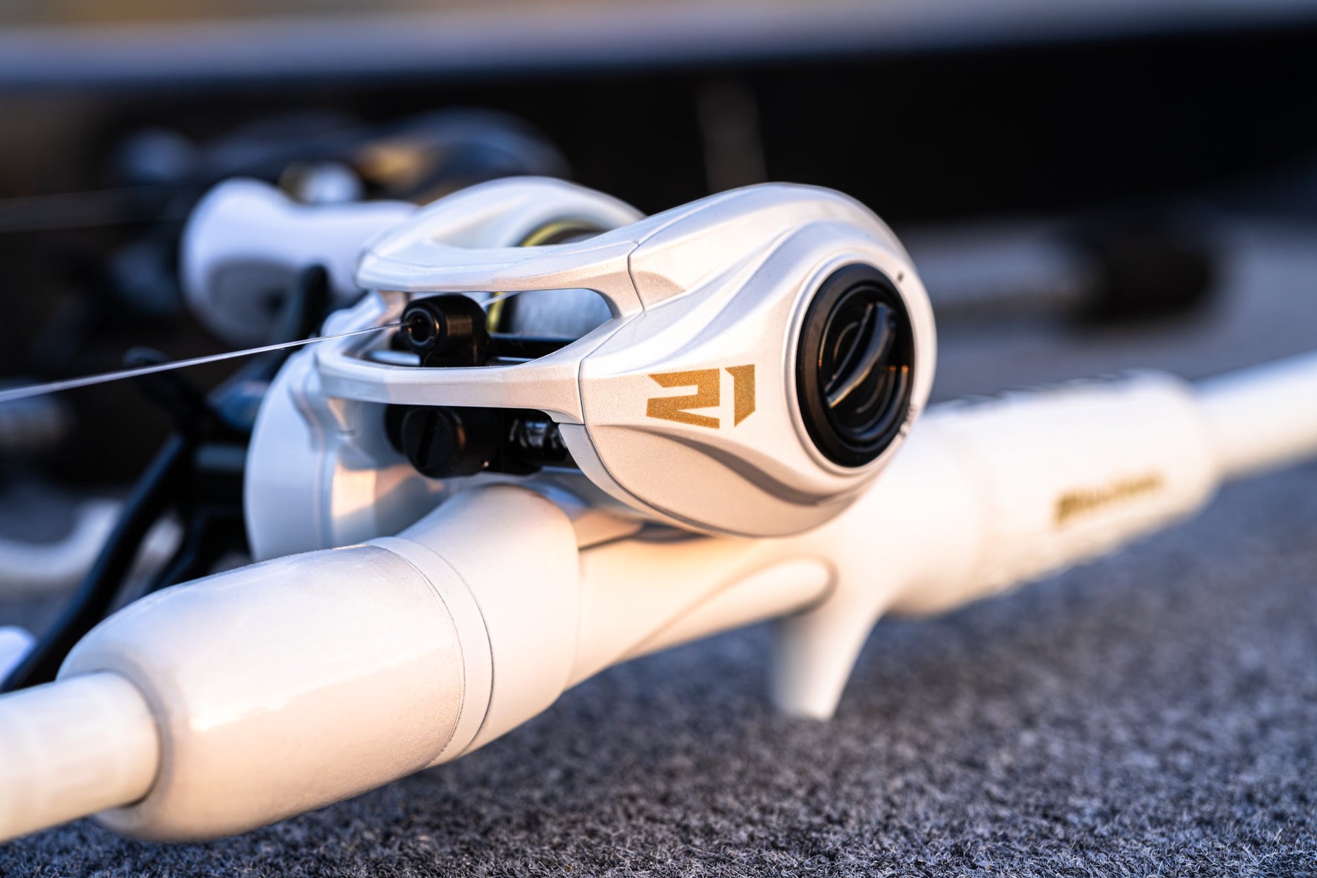 Close up of a Abu Garcia x PRIME21 Low Profile Baitcast Combo