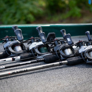 Close-up of Abu Garcia Max Series Fishing Combos on a blurred background