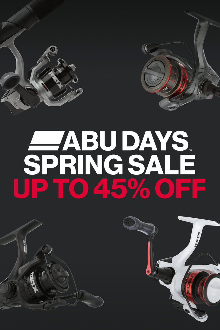 Fishing reels with 'ABU Days Spring Sale' text on a black background