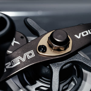 Close-up of a Revo® VoltiQ™ Low Profile Reel with a blurred background